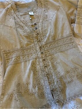 Embroidered Button-Front Blouse - Cream Inca cotton made in Peru